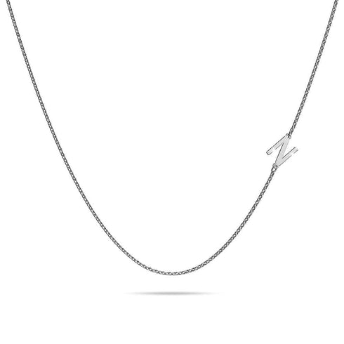 Bold Alphabet Letter Initial Charm Necklace in White Gold Tone